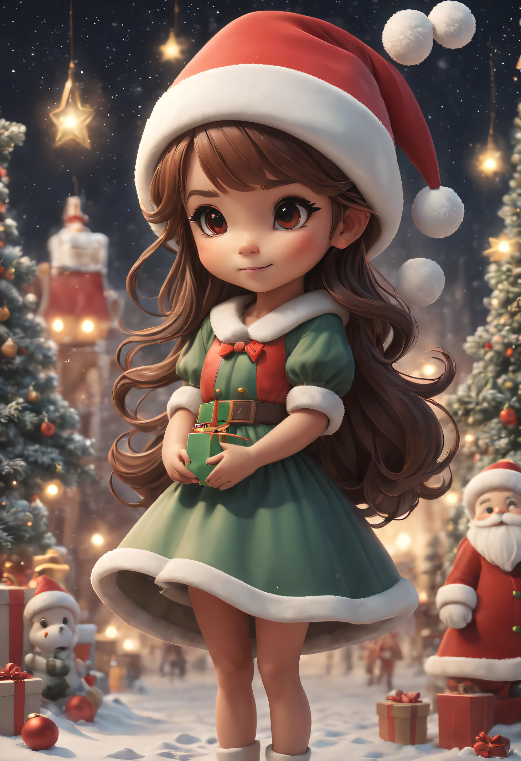 A cute girl wearing a Santa Claus hat,cuyle, Disney  style