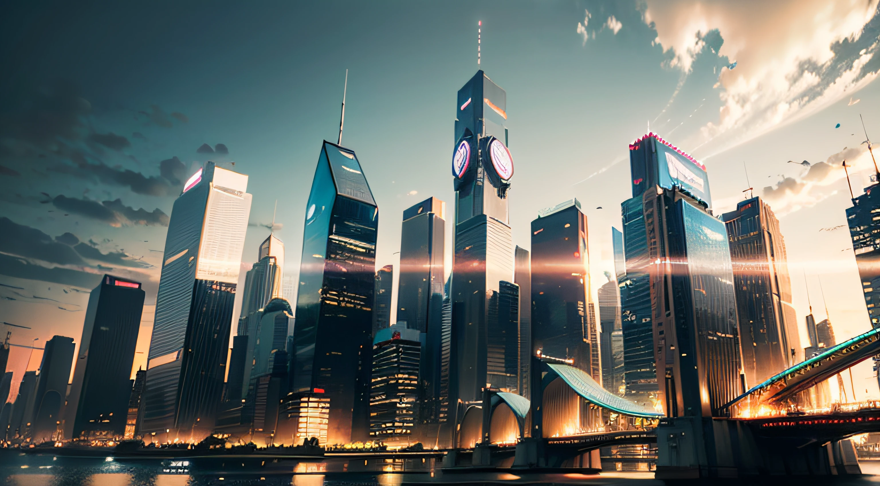 futuristic city street, ((Photorealistic)), ((photograph)), full of vitality and energy, Against the background of skyscrapers shining towards the sky, The transportation system of the future, Hovering Vehicles, high-speed rail, etc., A city where cutting-edge technology and organic elements harmonize, Seamlessly integrating nature within architecture, ((Sophisticated and refined aesthetics)) Inspired by the work of futuristic concept artists such as。。 (Syd Mead), ((Extremely detailed)), (masutepiece),A vibrant color palette that reflects the vibrancy of the city, Combine neon accents with bold primary colors and hints of natural tones。, dynamic cityscape, Wide field of view and dynamic angles, The towering structure