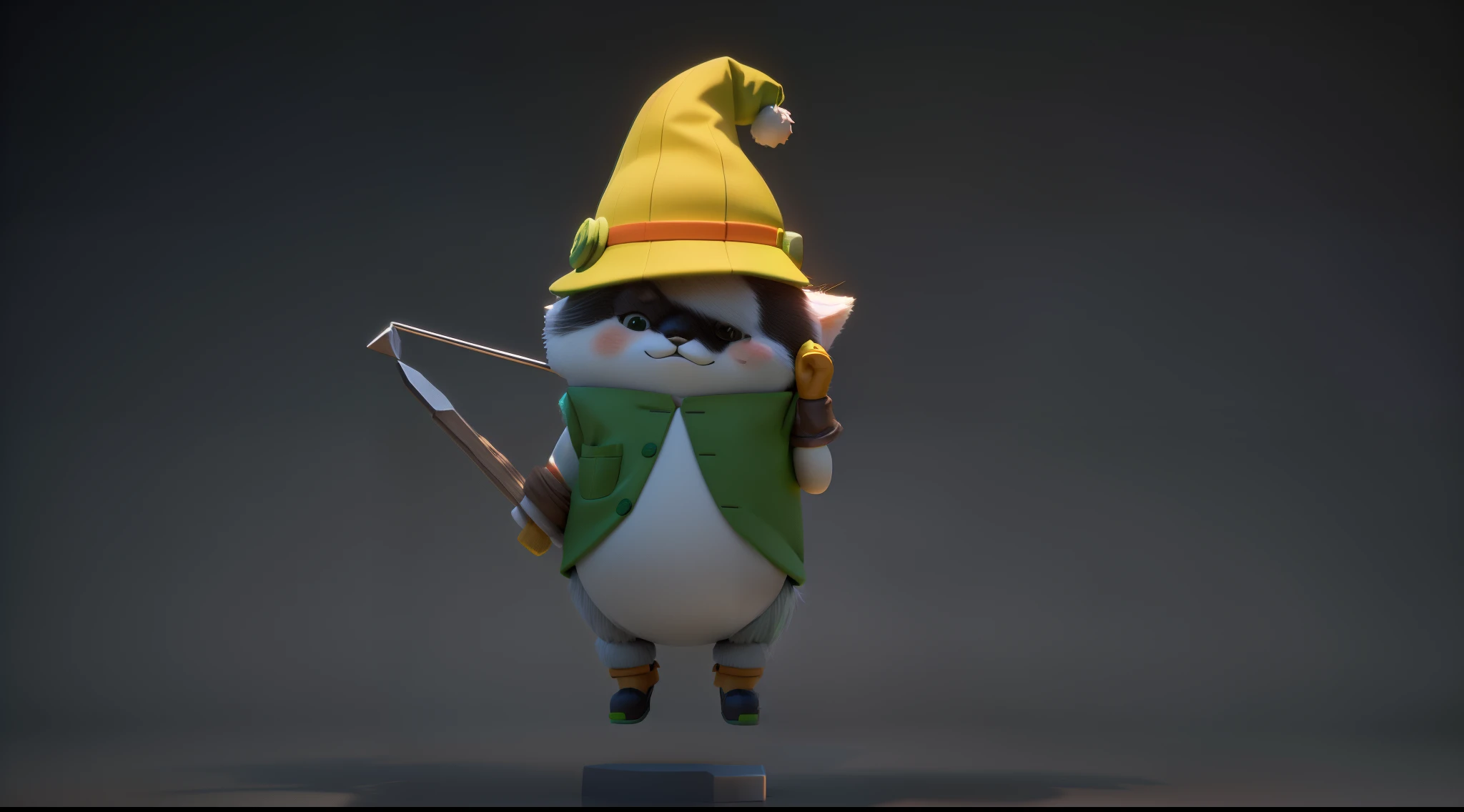 It turns out there a small toy,Wearing hat and green vest, Characters in hats, danbooru and artstation, Cute 3d rendering, clay render, Clay animation characters, 3D characters, 3d character, 3D model of a Japanese mascot, 3d clay render, 3d clay render, stylized 3d render, multiple count
