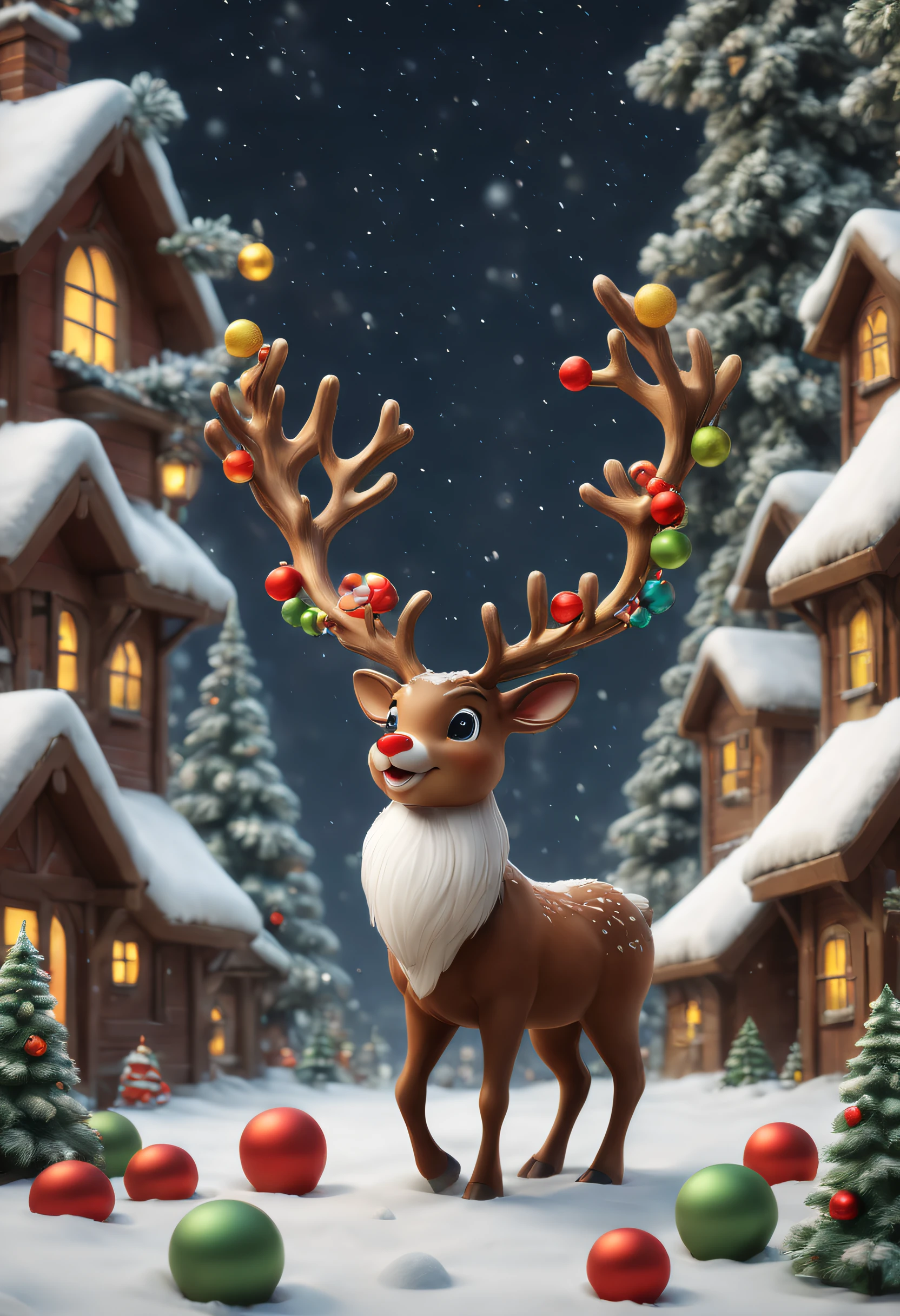 zoo，a cute reindeer, 3Drenderingof, cuyle, Disney  style,  Background with