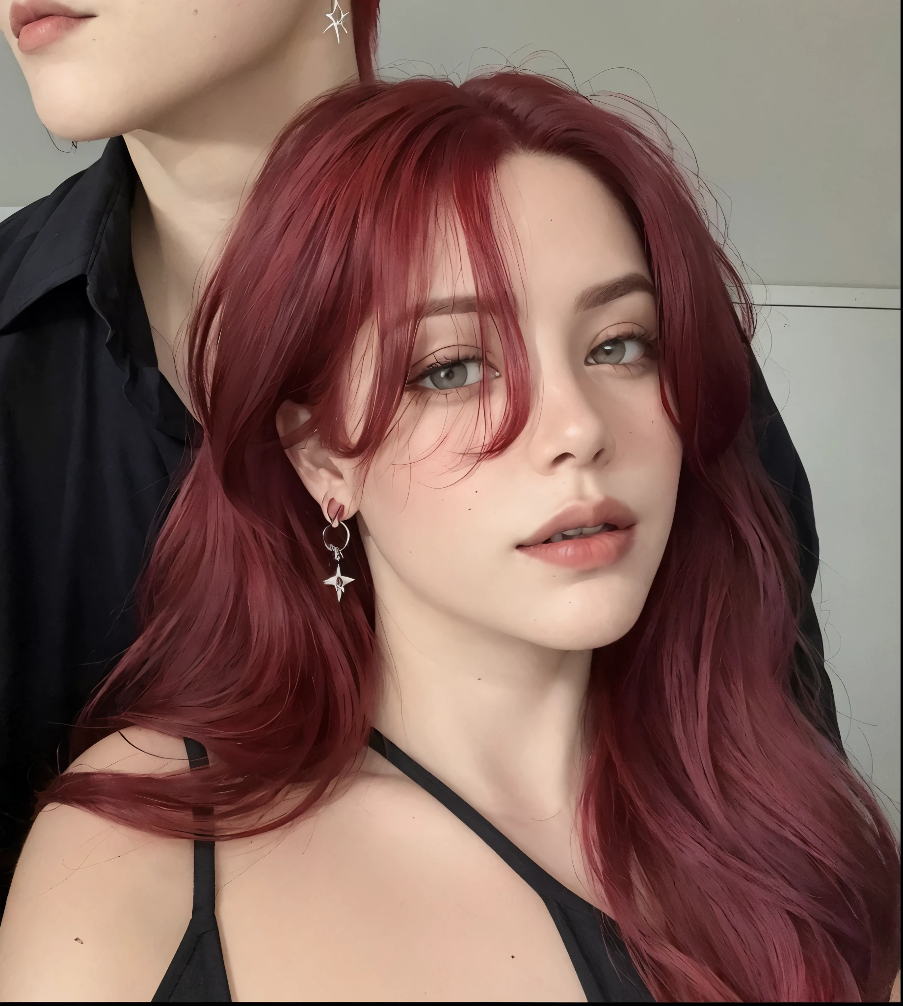 arafed woman Con cabello rojo and a man with black shirt, Dyed Red Hair, pelo rojo y rasgos atractivos, red crimson crimson hair, peluca roja, crimson hair, red crimson hair, con el pelo largo y rojo, Con cabello rojo, tono rojo fuerte, con pelo rojizo oscuro, brown pelo largo rojo, pelo rojo oscuro, pelo largo rojo, Kailee Mandel