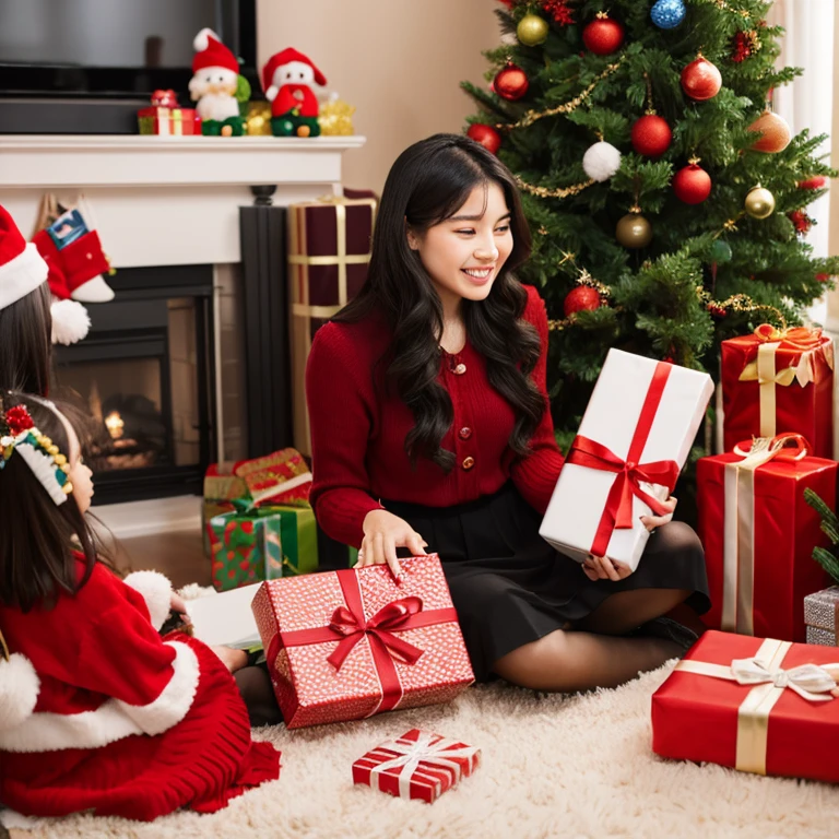 Santa giving presents to children at Christmas