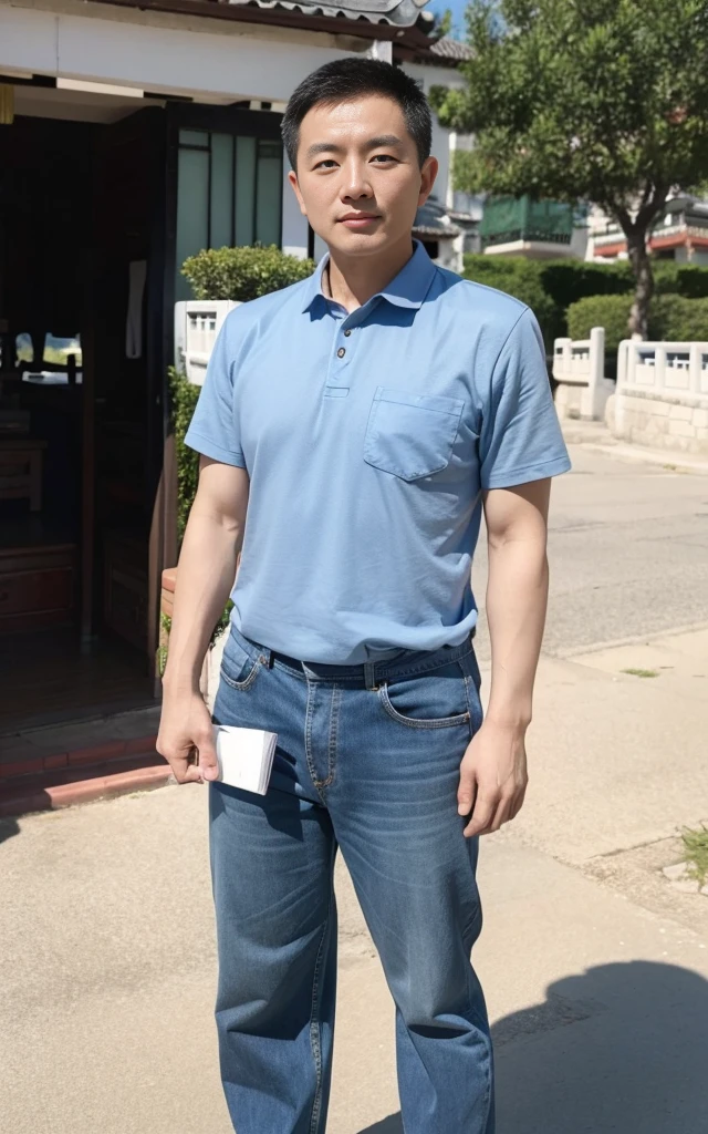 a chinese man,Wear underwear,Have by the sea