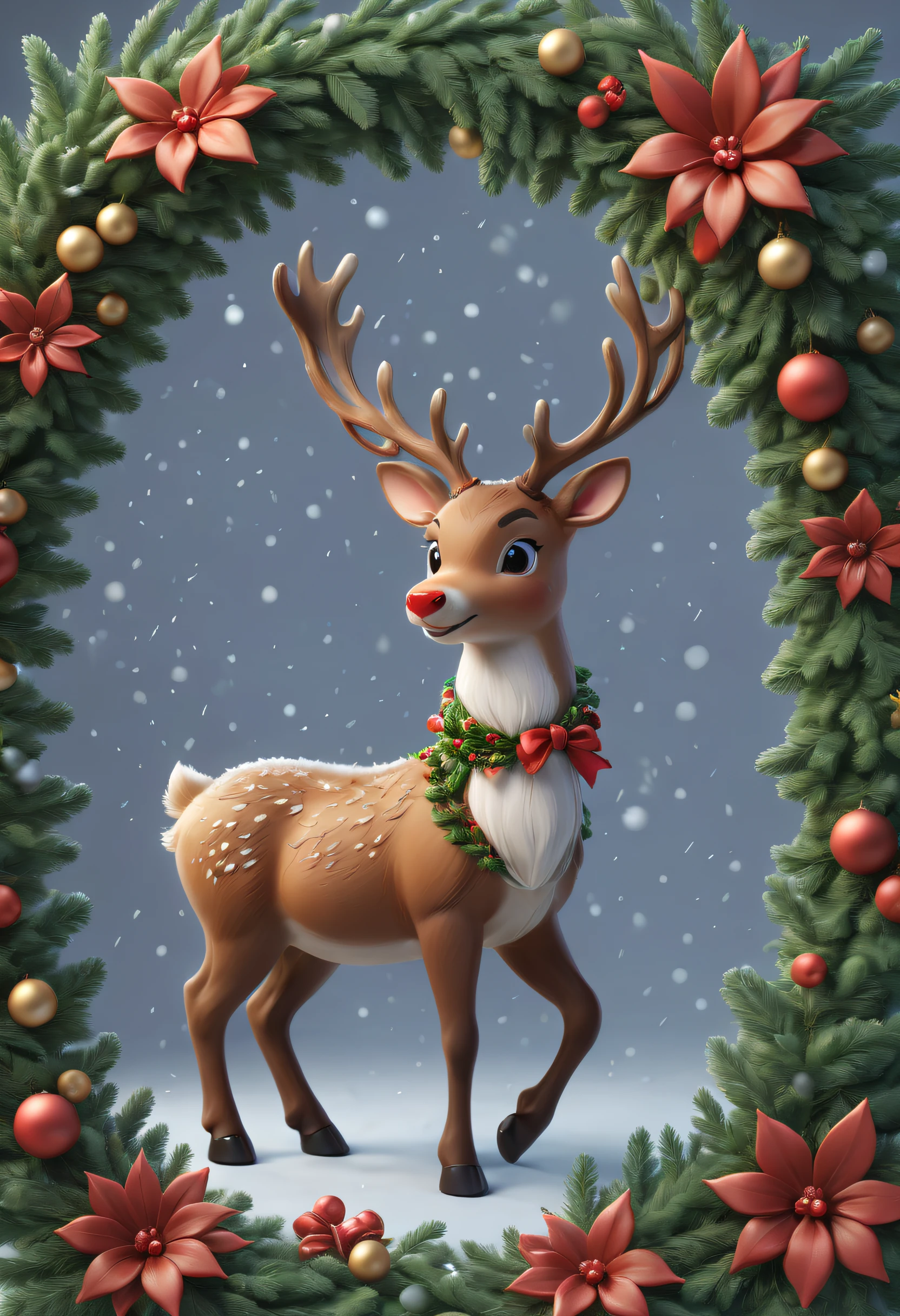 zoo，a cute reindeer, 3Drenderingof, cuyle, Disney  style,  Background with