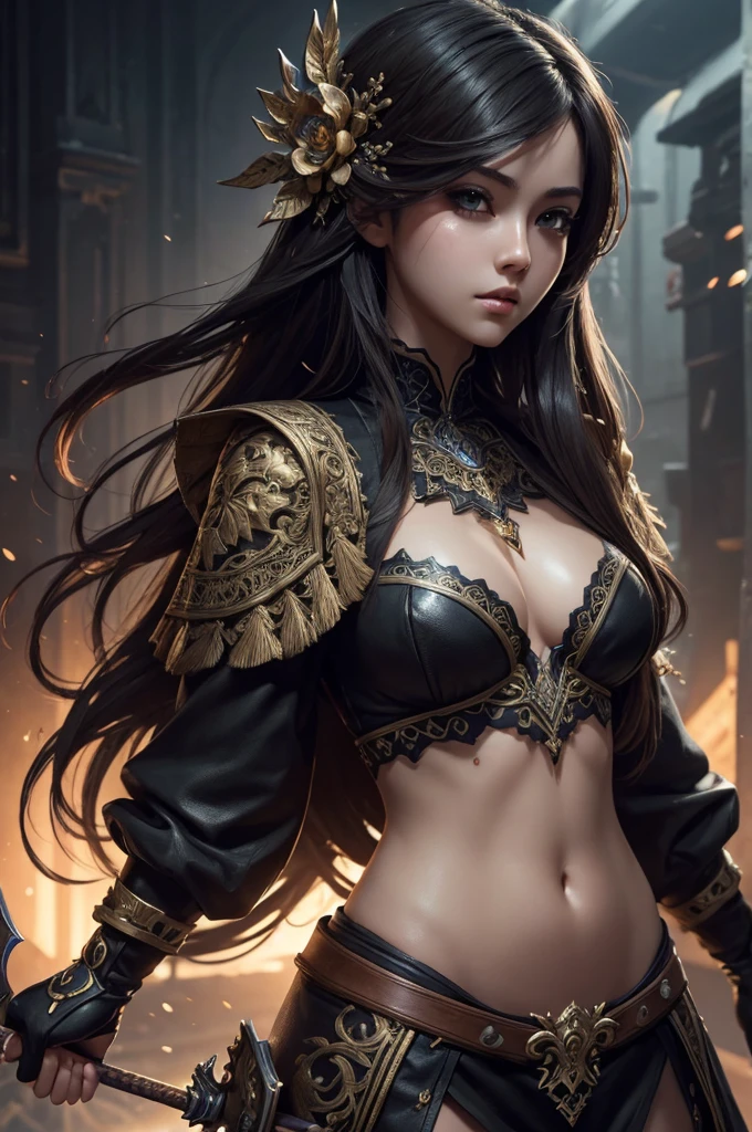 Realistic portraits, high resolution, Soft Light, 1 woman, only, Picture of thigh...., fit, Hips up, sparkling skin, overflowing, Bare breasts....., (Very rich facial details), Beautiful Chinese armor