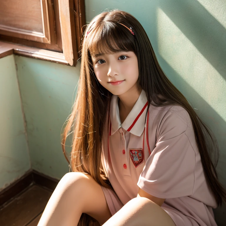 Long black hair braided in twin tails、Pink dress、Wearing white sneakers、Around 10 years old、Carrying a pink backpack、Studying at a desk、A gentle smile、 The setting for Doraemon、Nobita's home room and school background、8K,masterpiece