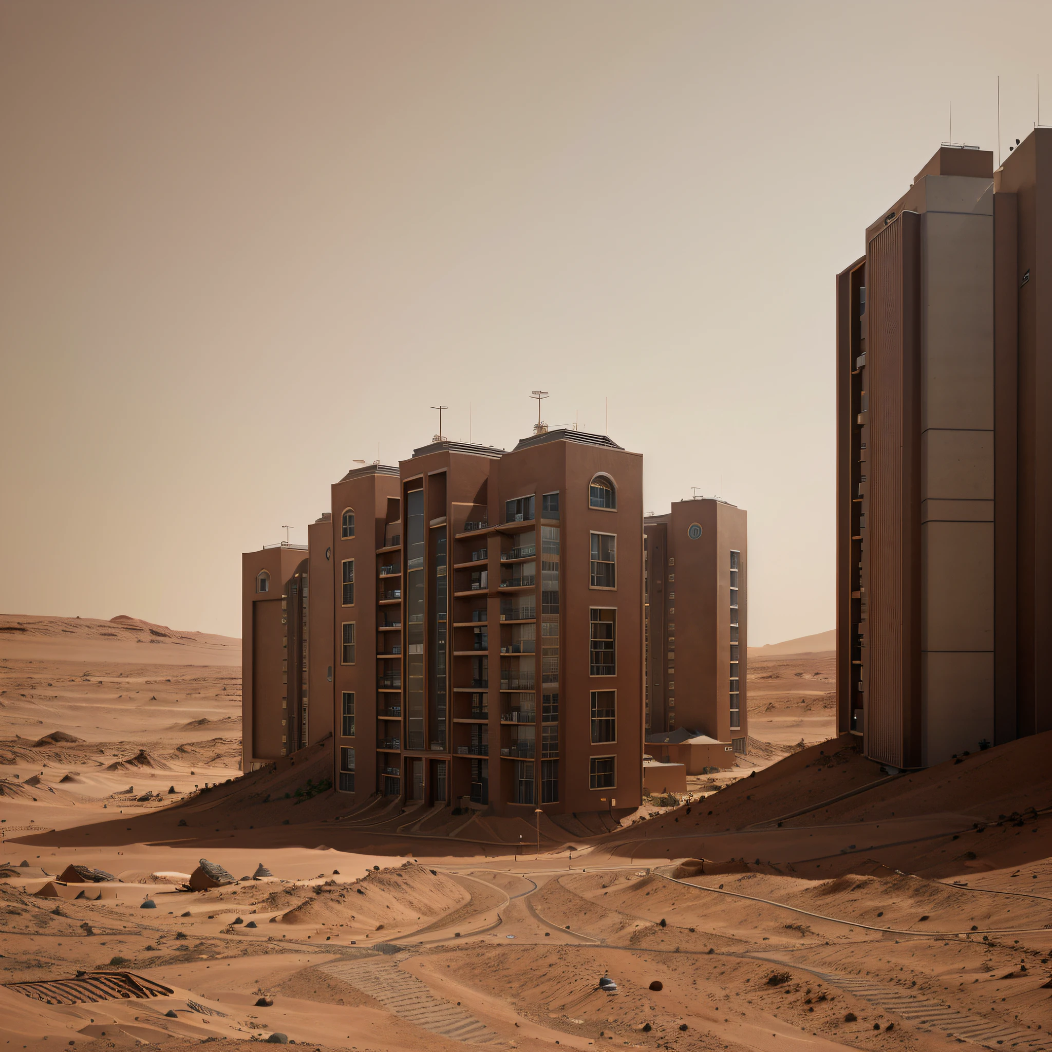 creating an animated image of a housing city on Mars highlights the need for advanced technologies, sustainable innovation and adaptation to the unique conditions of Mars to create a habitable environment, ambiente autossuficiente no Planeta Vermelho.