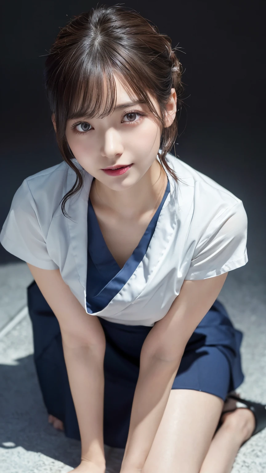 Innocent 20 year old girl、((Japan Nurse, Sexy Nurse Uniform, Skirt, Cute and elegant, Dramatic poses)),Smile,background at room,short-cut、Raw photo, (8K、top-quality、masterpiece:1.2)、(intricate detailes:1.4)、(Photorealsitic:1.4)、octane renderings、Complex 3D rendering ultra detail, Studio Soft Light, Rim Lights, vibrant detail, super detailing, realistic skin textures, Detail Face, Beautiful detail eyes, Very detailed CG Unity 16k wallpaper, make - up, (detailedbackground:1.2), shinny skin, Full body,Hands down、Spread your legs and show your panties,crouching down