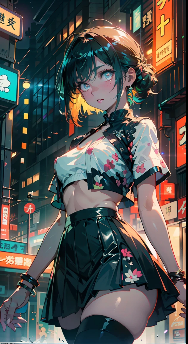 (best quality), (ultrafein), (​masterpiece), Illustration, a girl,China-Costume,cyberpunk, （cyberpunk，China-Costume，Cybernetic implants），Hair Accessories, bright colours，dynamic lighting，neon lights，shining city skyline，holographic projection，Fashionable clothing of the future，a mix of traditional and modern elements，Avantgardistisches Make-up，exquisite hairstyle，Self-confidence and determination，Urban environment，Heavy rain，Reflection on wet road，Metall Textur，Mechanical Armor, gorgeous accessories，High-Tech-Gadgets，Impressive cybernetic improvements，Clear focus，Grumpy Details, Overclocked rendering, Cinematic edge light, fine light, ​masterpiece, super Details, epic work, Ultra-High-Definition, good quality, 32K