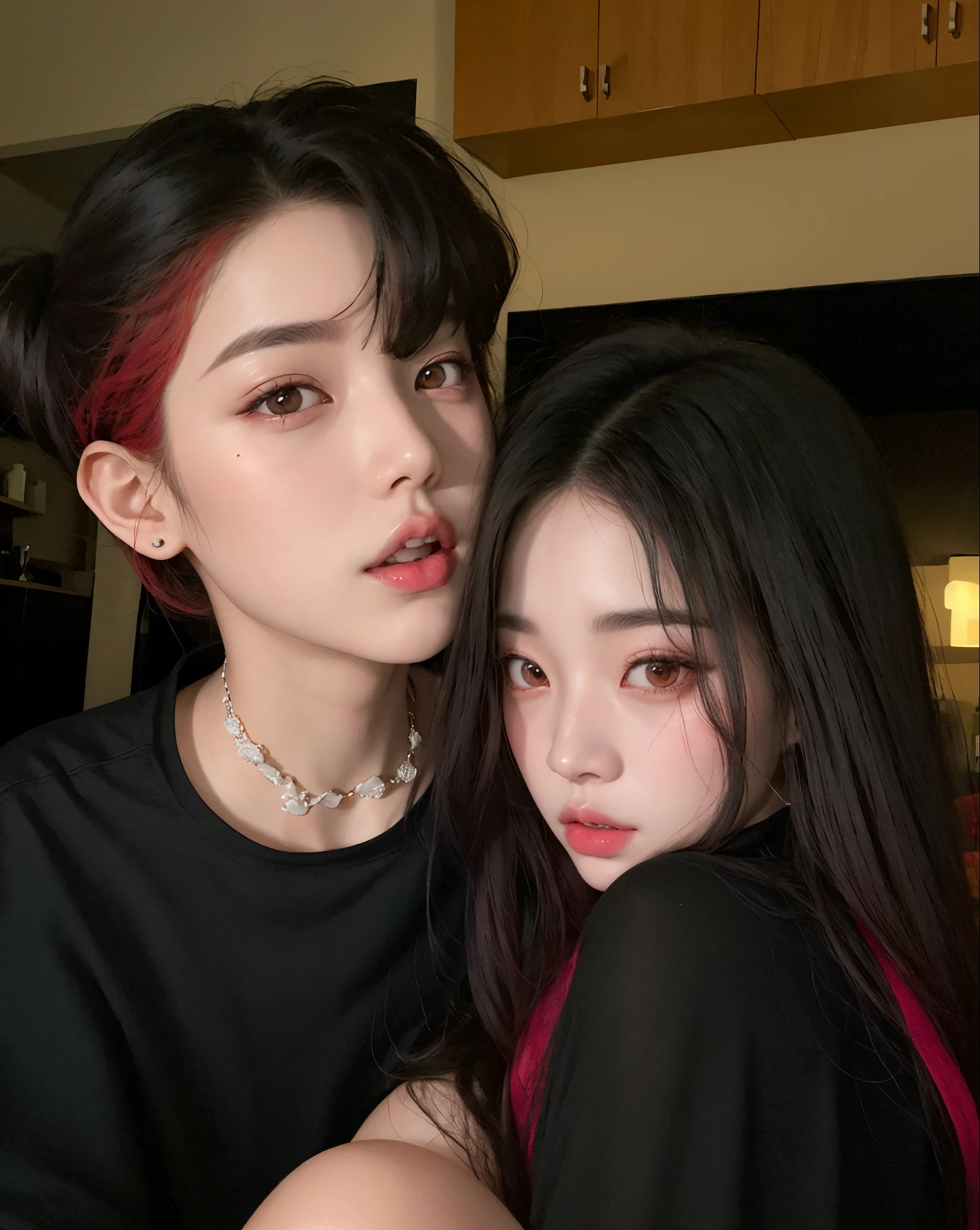 Araffe y una mujer pelirroja posando para una foto., Cai Xukun, ulzzang, KDA y Sam Yang, Sha Xi, con negro, Jossi de Blackpink, Kim Doyoung, JIA, con cabello rosado, Jisoo de Blackpink, Estilo de color rosa y rojo, Pareja encantadora, Jisoo de Blackpink, Jinyoung Shin