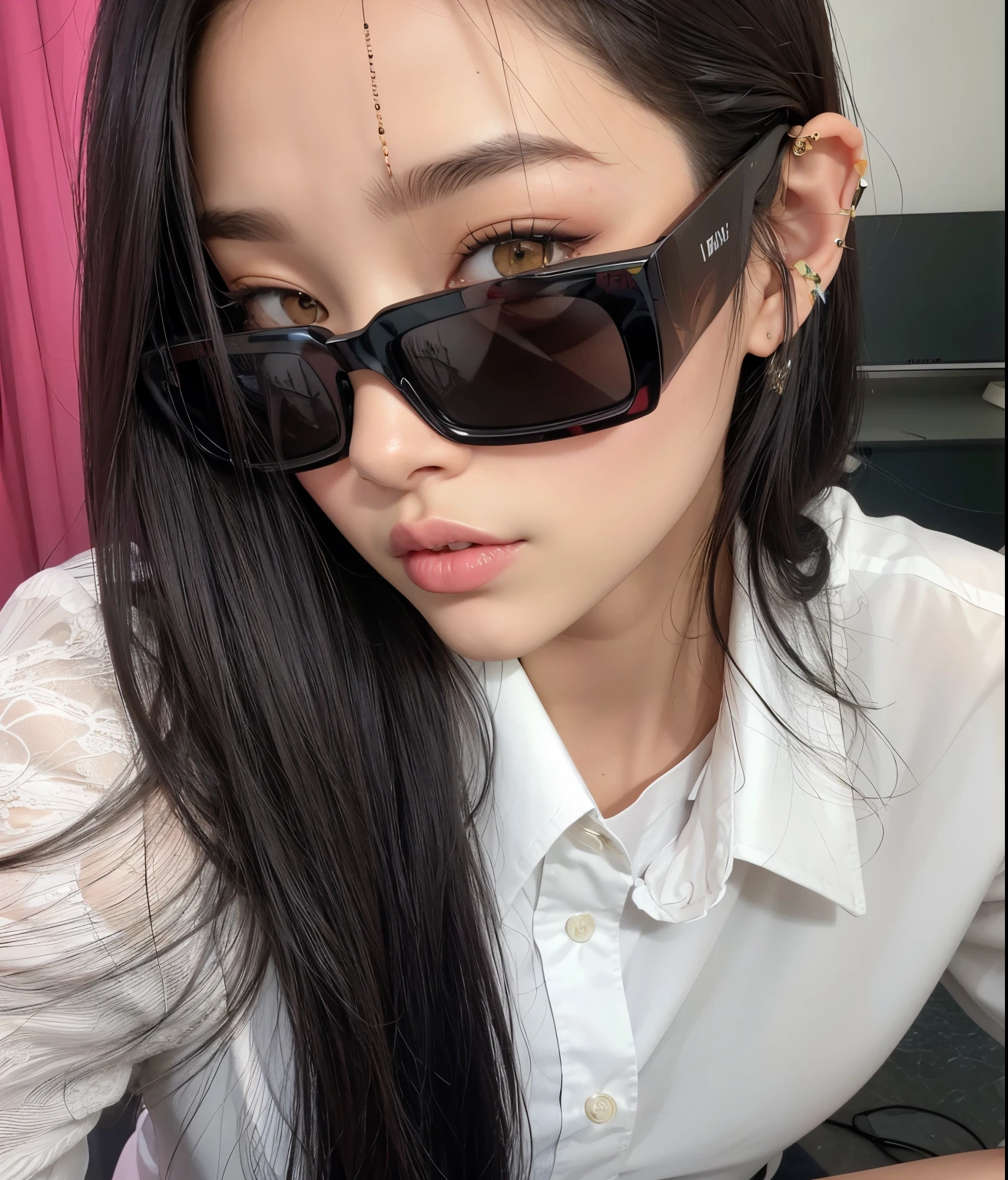 Mujer arafed con largo cabello ????? con gafas de sol y una camisa blanca., con gafas de sol, con gafas cuadradas, Jisoo de Blackpink, Jisoo de Blackpink, Jossi de Blackpink, Blackpink Jennie, en gafas de sol, gafas oscuras gruesas, Jinyoung Shin, Retrato de Jossi de Blackpink, ulzzang, con gafas, Usar gafas de sol de Versace, con gafas de sol