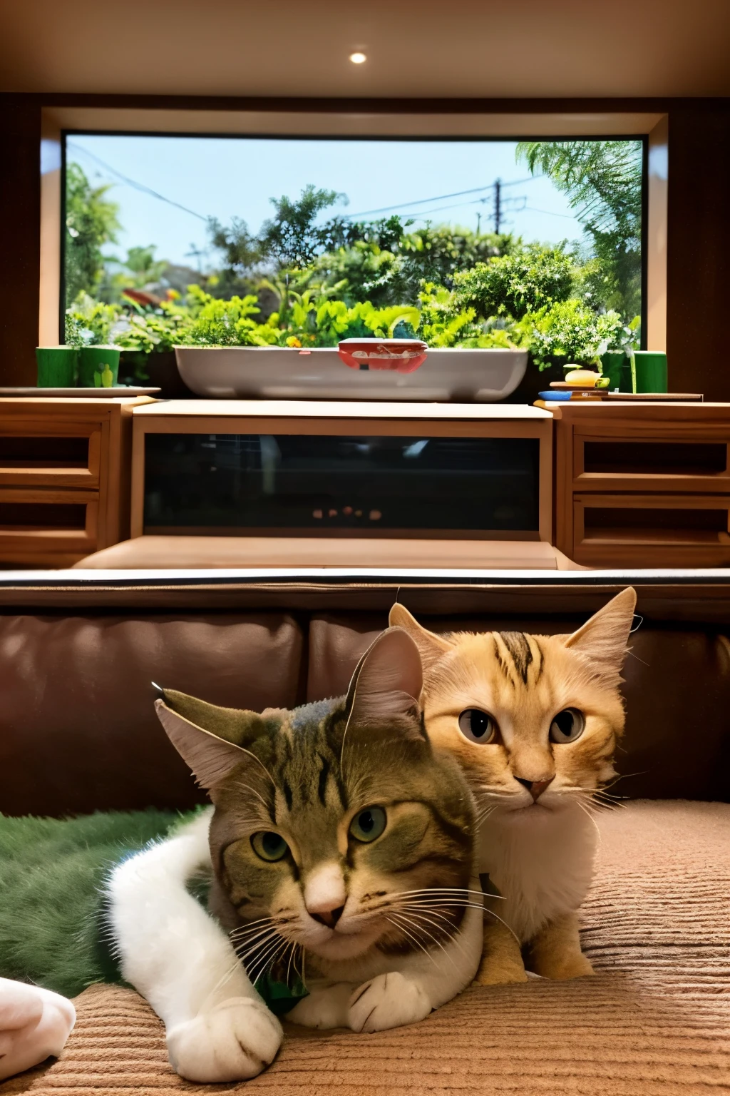 um felino fofo e surpreso com olhos grandes, nerd,casa perfeita, no estilo pixar