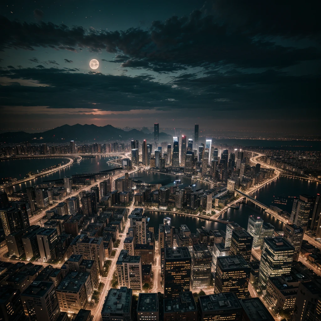 Urban world city in ruins at night ultra realistic very well detailed full hd 15k