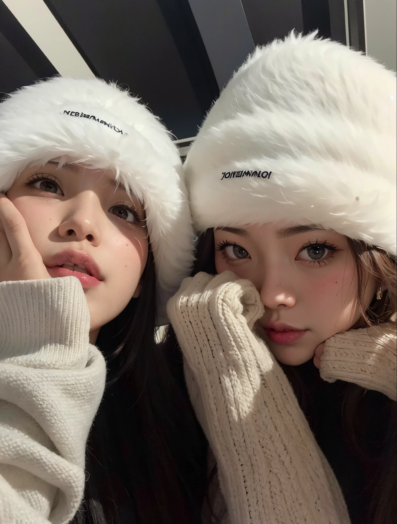 Dos mujeres con sombreros y guantes posando para una foto., ulzzang, foto de perfil, frio como ! 🧊, Blackpink Jennie, Jossi de Blackpink, Yoshitomo Nara y Aya Takano, lindos sombreros, con un lindo sombrero, rosa negro, chill, 🤬 🤮 💕 🎀, Sakimichan, Vibraciones de hermana molestas, Jinyoung Shin