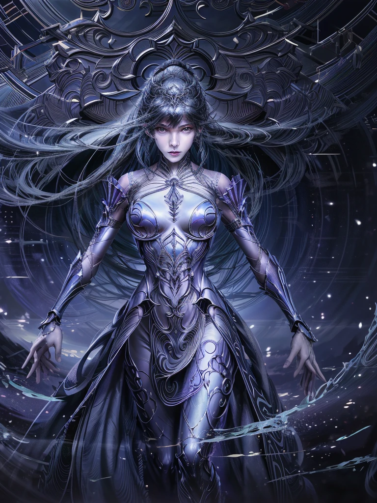 Close-up of a woman in a silver blue dress,Cheng Weipan Art Station,Xiuxian sense of technology,detailed fantasy art,Stunning character art,Epic and refined character art,beautiful armor,Extremely detailed artistic germination,detailed digital anime art, Artgerm on the art station Pixiv,Swimsuit girl,Exquisite and intricate headwear and jewelry