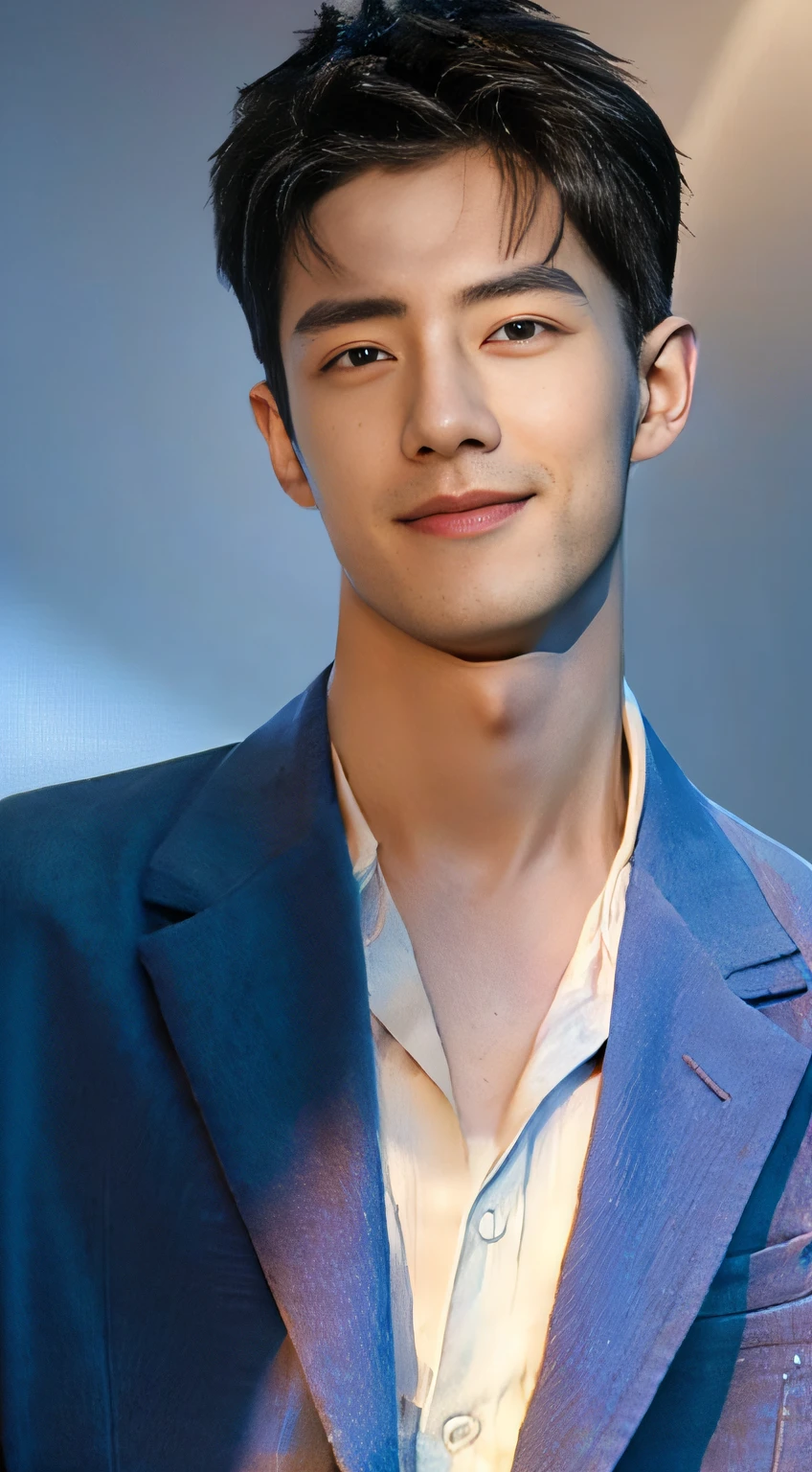 ((Top  Quality, 8K, ​masterpiece: 1.3)), Korean male idols:1.5, １Man with a, 20yo, Well-formed face, Ultra-fine face, Handsome nose, detailed eyes and face, beautiful  lighting, (studio), Hight Resolution, detailed mouth, Sorrisos, s whole body: 1.5, perfect body figure: 1.5