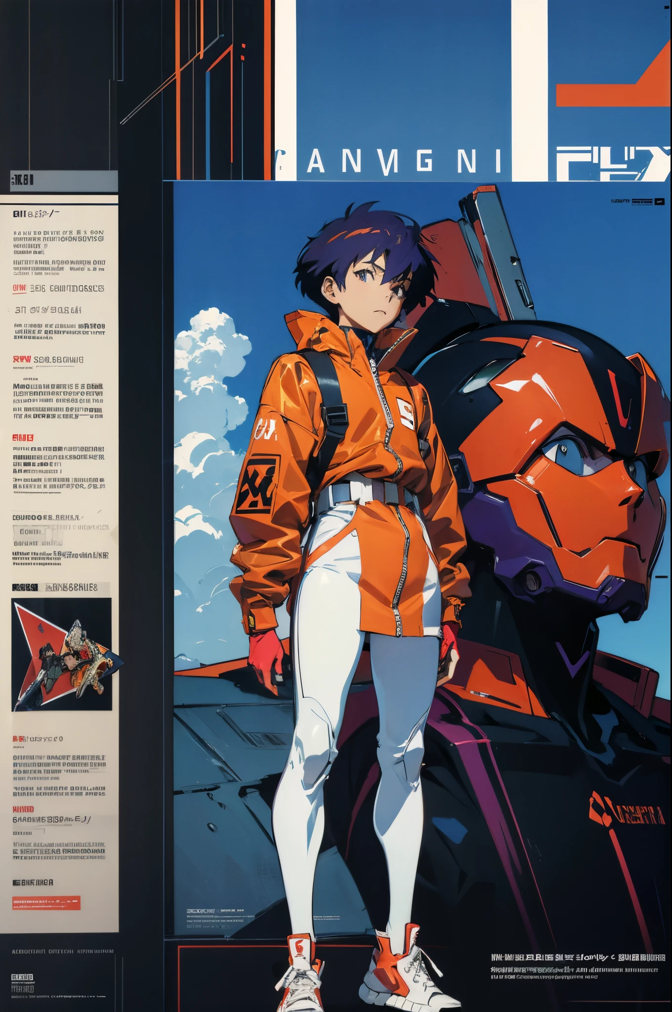line-art, art book, design sheet, 8k, best quality, design, equipment design, Evangelion, eva, cowboy bebop, geometry, wearing Yeezy fashion, magazine, illustrations