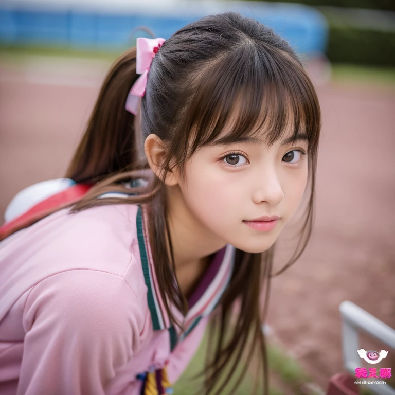 ((highest quality, masterpiece :1.3)), Photorealistic、Ultra-high resolution、Natural skin texture、Hyperrealism、Reflection from the waist up、Beautiful Japanese girl in her early teens、One girl、Larger breasts、Pink cheerleader uniform、Frightened expression、Eyes are unfocused