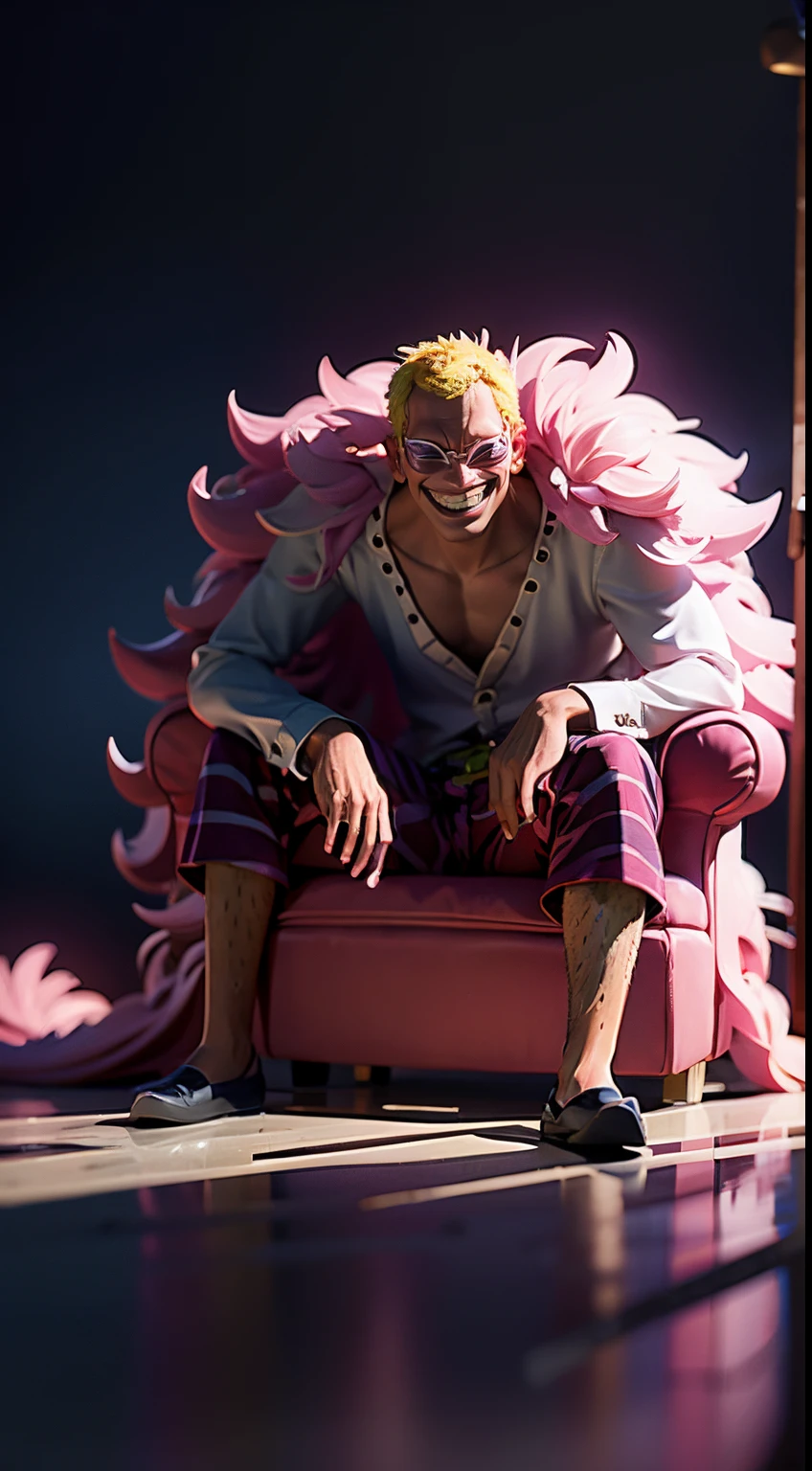 doffy sitting ond chair, behind the scene of doffy taking picture in photo studio, shoot by profesional photografer, (smile:1.2), (dynamic pose:1.2), ((masterpiece, best quality)), cinematic lighting, professional lighting, simple grey background