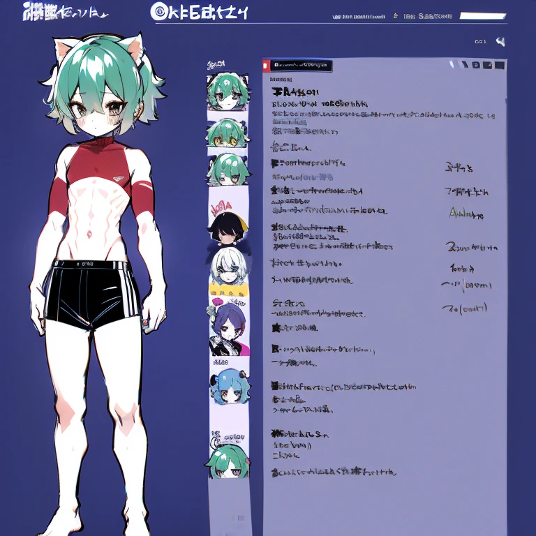 Character Reference Sheet, ConceptArt, cute boy, femboi, nice feet, Two ponytails, gamer, Character Sheet, The same character