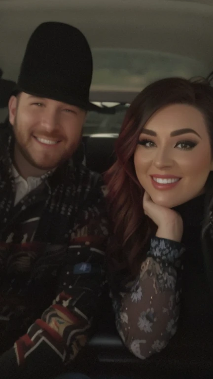 there are two people sitting in a car smiling for the camera, both smiling for the camera, profile pic, profile image, very very low quality picture, snapchat photo, profile picture, taken in the early 2020s, photo taken in 2 0 2 0, phone photo, full body shot close up, night!, carpool karaoke, tv still, photo shoot