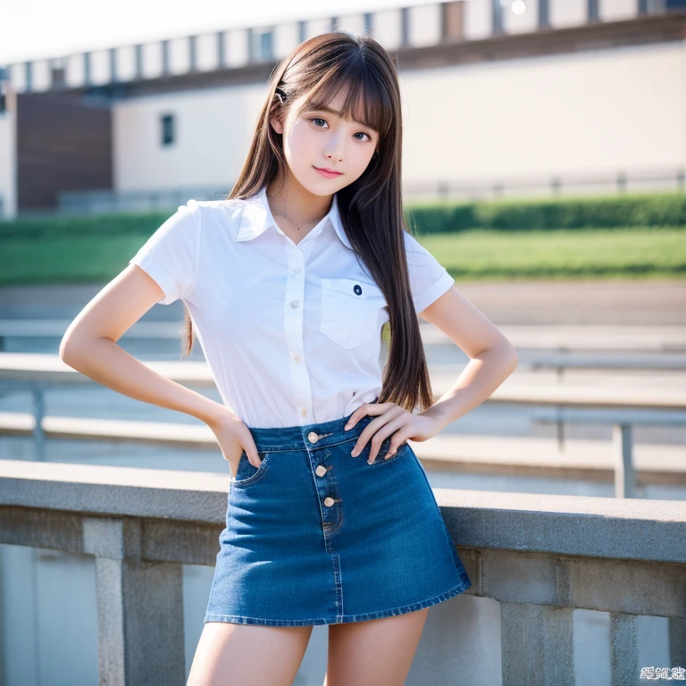 An ultra-high picture quality、Perfect Photo、middle school girl、Denim Mini Skirt、a beauty girl、(anus)、