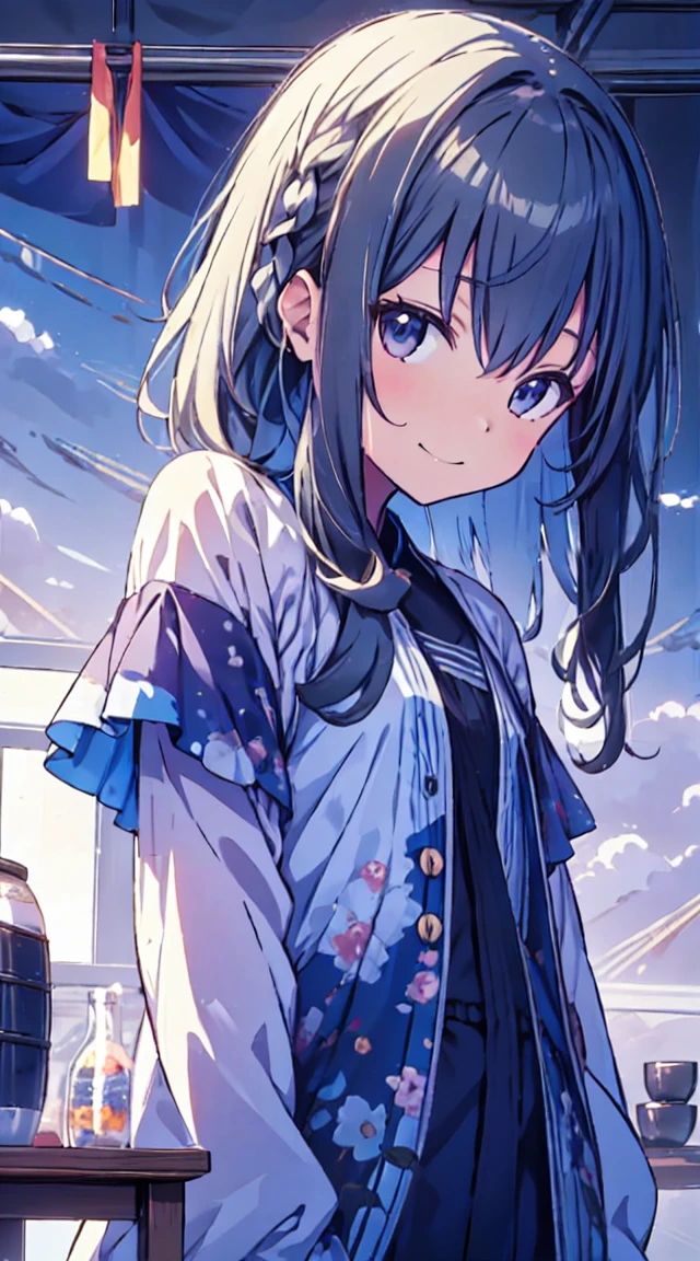 masutepiece, Best Quality,Illustration, Wallpaper, ultra -detail, 1little girl、♡、Futomo、Poses in motion、soft smiling、Summer scenery、lightly dressed