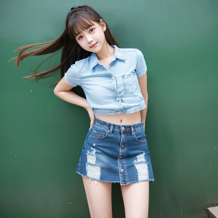 An ultra-high picture quality、Perfect Photo、middle school girl、Denim Mini Skirt、a beauty girl、(anus)、