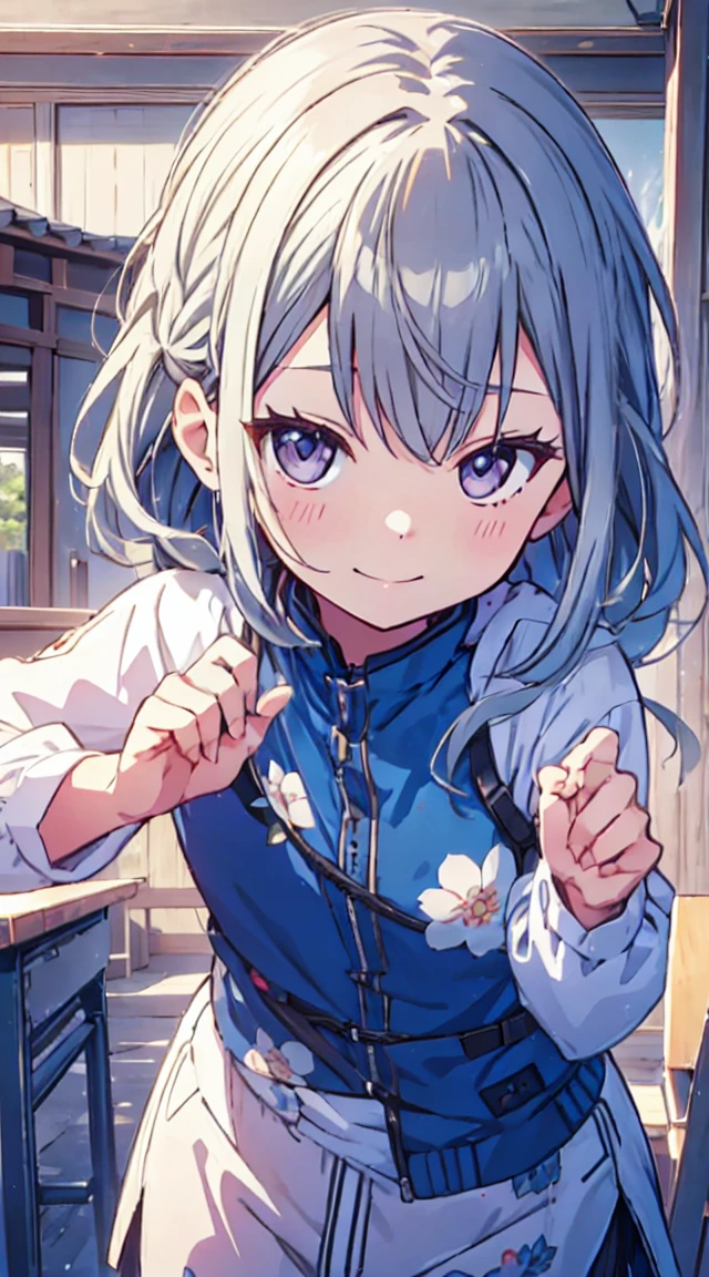 masutepiece, Best Quality,Illustration, Wallpaper, ultra -detail, 1little girl、♡、Futomo、Poses in motion、soft smiling、Summer scene、perspiring、Exercise