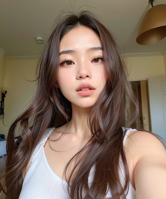 there is a woman with long hair and a white blouse, jennie blackpink, Mulher sul-coreana bonita, Heonhwa Choe, linda mulher coreana jovem, a young asian woman, young adorable korean face, mulher coreana jovem bonita, gemma chen, Gongbi, young cute wan asian face, Asian face, sem maquiagem cabelo ondulado, Asian girl with long hair