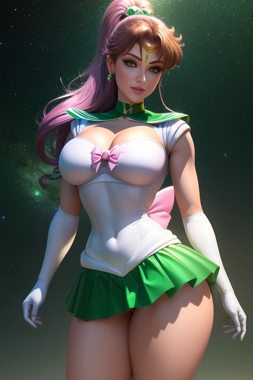 cheio: 1.3, to stand, masutepiece, 。.....3d, Realistic, Foto Ultra-Micro, extremely high quality, ultra-detalhado CG unidade 8k papel de parede, ((Tiara dourada luxuosa na testa: 1.4, mini Saia plissada verde brilhante: 1.2, Mini green pre-gate skirt: 1.1,sem manga,Bare skin on the arm, huge pink bow on chest: 1.4, luvas verdes nos cotovelos: 1.1, Verde Grande Cor, colarinho de marinheiro verde, Broche verde)), de baixo, detalhe intrincado, (1 female), 20 anos, (HmJupiter, olhos verdes, rabo-de-cavalo, Tiarra, jewelries, Uniforme Sailor Senshi, colarinho de marinheiro verde, gargantilha, Bosques de Cotovelo, luvas brancas, pink bows, Broches, malha branca, saia verde, Saia plissada,Meixiaonfu
), ((single ponytail)), cabelos castanhos incrivelmente longos: 1.2, brilhante bonito liso cabelo castanho longo: 1.2, Jupiter sailor uniform, (Uniforme Sailor Senshi, bare arms: 1.1, Long white latex gloves with luxurious golden decoration: 1.3, very large pink bow behind waist: 1.1, gargantilha verde, Decote sexy ousadamente grande, Brincos dourados em forma de anel, Bright green long boots with luxurious golden decor), (very thin white holographic leather and apt high gloss: 1.3), Avante de gravette de pernas altas ousadas e sexy, (Postura de luta),
((sorriso sedutor, cara muito bonita, Detalhes do rosto: 1.5, olhos verdes brilhantes, beautiful face, olhos bonitos, olhos brilhantes, thin lips: 1.3, fino, Sharp, pale eyebrows, long dark eyelashes, Double eyelashes)), Luxuosas asas brancas enormes, muscle muscles: 1.2, abdominais musculosos: 1.2, um rosto pequeno, Seios enormes, alto e perfeitamente fornecido, cintura fina, Pose de modelo sexy, visible pores, perfect hands: 1.5, octane rendering, highly dramatic picture, Luz natural forte, sunlight, exquisite lighting and shadow, Dynamic angle, Harpa DSLR, foco: 1.0, Maximum clarity and sharpness, (Dynamic lightning backgrou, A sombra da floresta, Lightning space background, jupiter, fora, ..lua, Dynamic background, fundo do detalhe),(Mecha Musume)