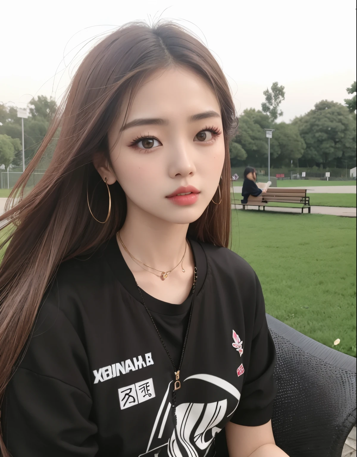 there is a woman sitting on a bench in a park, jennie blackpink, atriz da Coreia, Wenfei Ye, tzuyu de duas vezes, Xintong Chen, gemma chen, louise zhang, Heonhwa Choe, jossi do blackpink, Parque Ji-min, Chengyou Liu, Mulher sul-coreana bonita, dilraba dilmurat, Jennie Kim, ullzang