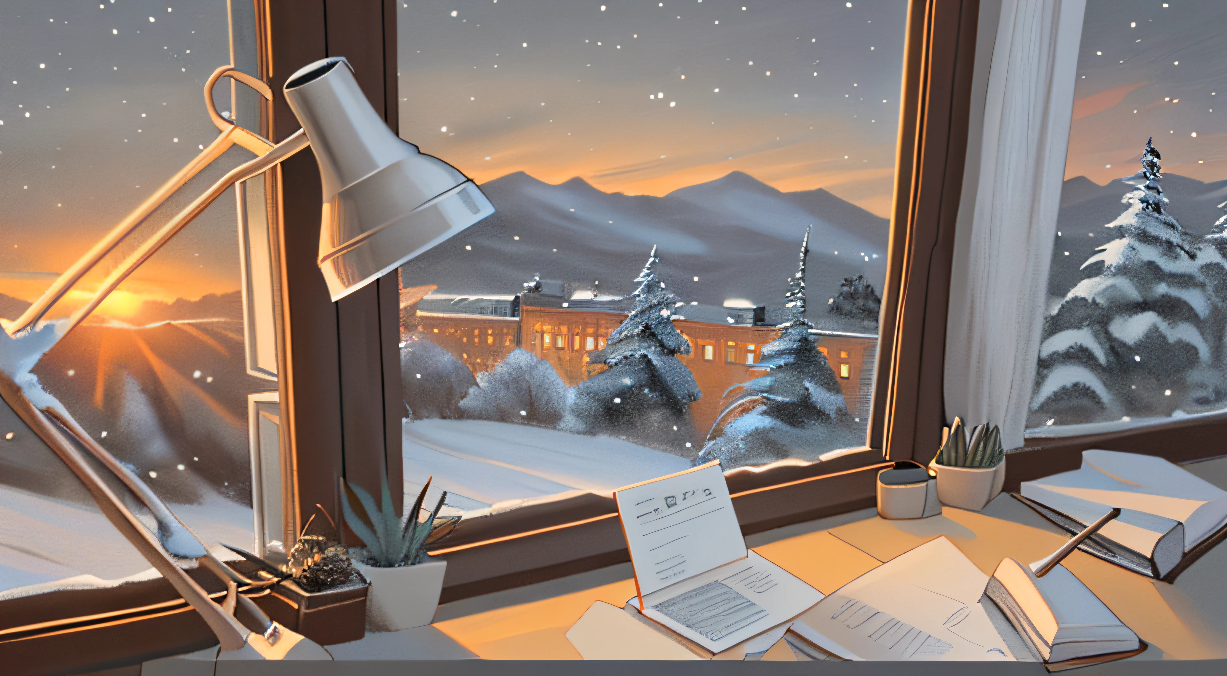 winter view at the window, study conner, winter view at the window