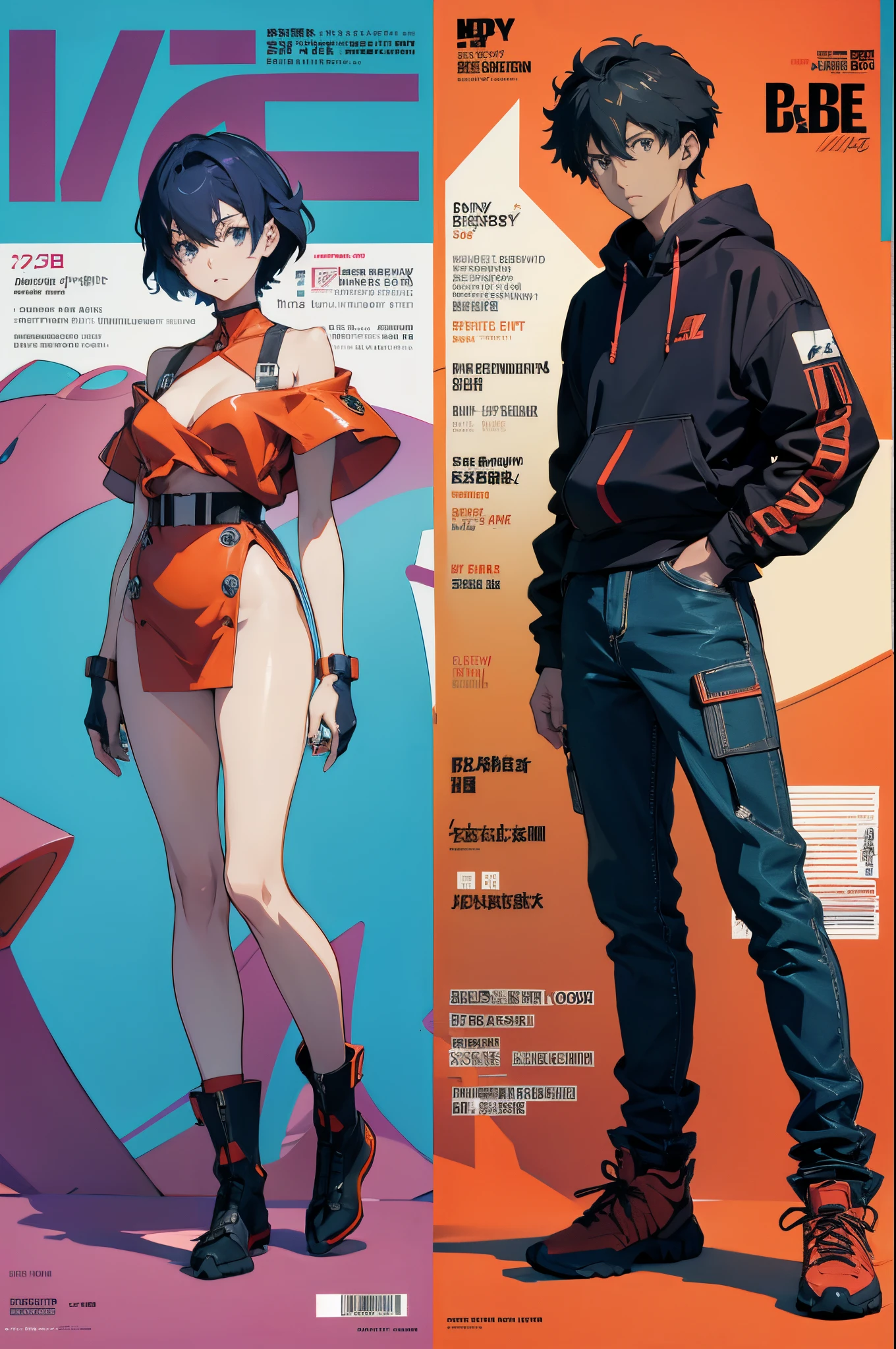 line-art, art book, design sheet, 8k, best quality, design, equipment design, Evangelion, eva, cowboy bebop, geometry, wearing Yeezy fashion, magazine, illustrations
