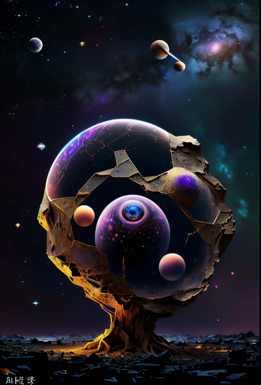 Depicts a mysterious beautiful female character standing on suspended debris in the starry sky of the universe。
Blend into the planets in the starry sky background、Elements such as nebulae and meteors。
The beautiful male character's eyes are confident,It shows a strong and mysterious temperament。
Add mystery symbols or signs to the suspended debris,Symbolizes a strong background。
In navy、Purple the main color,Complemented by gold or white highlights。Use light and particle effects to show the depth and mystery of space。
7. Include the book title in the cover design《Global Simulation:My talent a hundred million points of perversion》