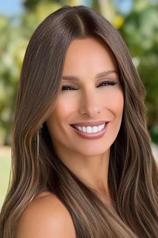 foto de mujer (pampita:1), Pelo rojo, Cara alta y detallada, 8kNo, Vista del, traje de piel amarilla, cabello rubio, ojos hermosos, milf, mujer madura, bosque