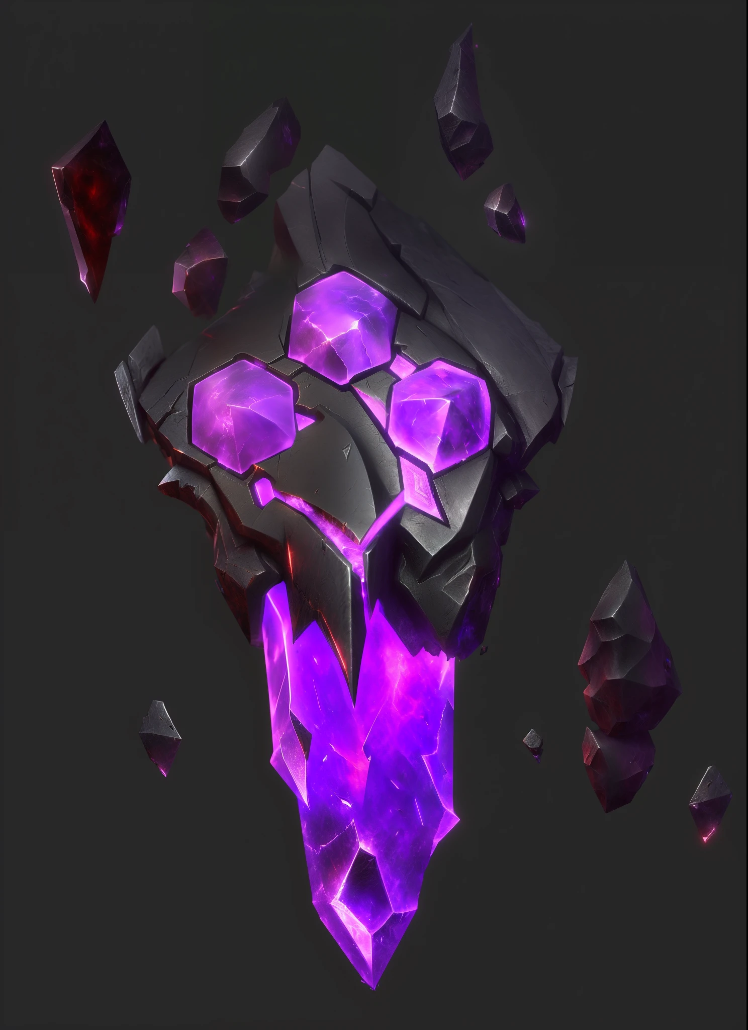 (Best quality at best,4K,A high resolution,tmasterpiece:1.6),Close-up of purple and black objects with red light, stone with runes, artifact dota2, purple shattered paint, stylized material bssrdf, stylized 3d，meteorite, Drawn in mysterious style, low poly elements!!!, 8k hd wallpaperjpeg artifact, 8k hd wallpaperjpeg artifact,フォトリアリスティック，Thick coating,Dark style，High degree of completion，Realisticstyle，