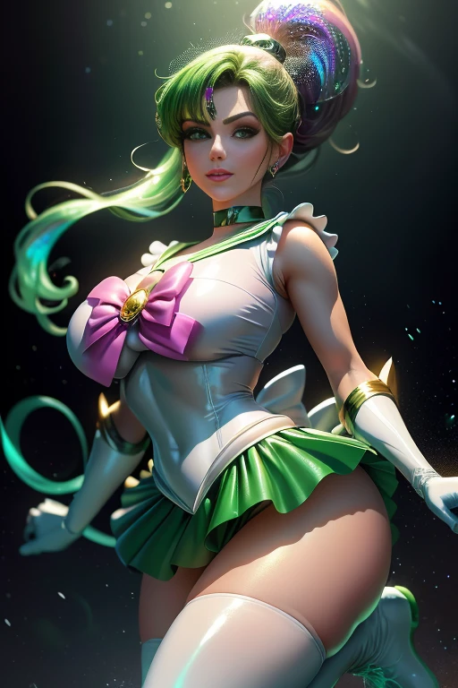 Pose de modelo sexy, Realistic, Foto Ultra-Micro, extremely high quality, ultra-detalhado CG unidade 8k papel de parede, ((Tiara dourada luxuosa na testa: 1.4, mini Saia plissada verde brilhante: 1.2, Mini green pre-gate skirt: 1.1,sem manga,luvas verdes nos cotovelos: 1.1, Verde Grande Cor, colarinho de marinheiro verde, Broche verde)), de baixo, detalhe intrincado, (1 female), 20 anos, (HmJupiter, olhos verdes, rabo-de-cavalo, Tiara, jewelries, Uniforme Sailor Senshi, colarinho de marinheiro verde, gargantilha, Bosques de Cotovelo, luvas brancas, pink bows, Broches, malha branca, saia verde, Saia plissadas, Meixiaonfu
), ((single ponytail)), cabelos castanhos incrivelmente longos: 1.2, brilhante bonito liso cabelo castanho longo: 1.2, Jupiter sailor uniform, (Uniforme Sailor Senshi, bare arms: 1.1, Long white latex gloves with luxurious golden decoration: 1.3, very large pink bow behind waist: 1.1, gargantilha verde, Decote sexy ousadamente grande, Brincos dourados em forma de anel, Bright green long boots with luxurious golden decor), (very thin white holographic leather and apt high gloss: 1.3), Avante de gravette de pernas altas ousadas e sexy, (Postura de luta),
((sorriso sedutor, cara muito bonita, cabelos marrom, Detalhes do rosto: 1.5, olhos verdes brilhantes, beautiful face, olhos bonitos, olhos brilhantes, thin lips: 1.3, fino, Sharp, pale eyebrows, long dark eyelashes, Double eyelashes)), Luxuosas asas brancas enormes, muscle muscles: 1.2, abdominais musculosos: 1.2, um rosto pequeno, Seios enormes, alto e perfeitamente fornecido, cintura fina, Pose de modelo sexy, visible pores, perfect hands: 1.5, octane rendering, highly dramatic picture, Luz natural forte, sunlight, exquisite lighting and shadow, Dynamic angle, Harpa DSLR, foco: 1.0, Maximum clarity and sharpness, (Dynamic lightning backgrou, A sombra da floresta, Lightning space background, jupiter, fora, ..lua, Dynamic background, fundo do detalhe),(Mecha Musume)
