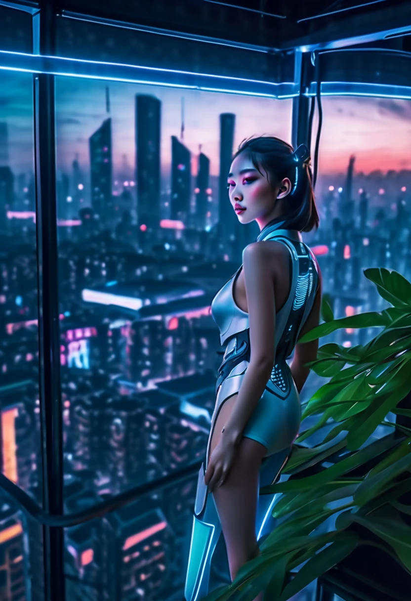 Cinematic movie poster of (nude gorgeous Chinese|Filipina woman), long hair, in sci-fi cyberpunk alley, standing, thighs, blue pink orange green lighting, best quality, hair light, studio lighting, zPDXL2, DynaPortrait_PDXL