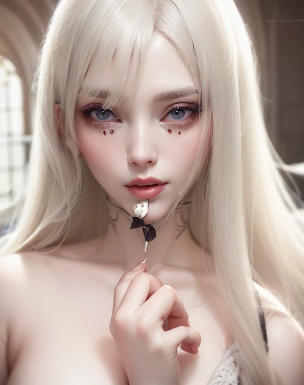 garota loira com cabelos longos e vestido rosa posando para uma foto, Retrato de Kim Petras, linda Delphine, Ulzzang, Ahegao, cara Ahegao, ava max, ultrarrealista doce coelhinho , Shikami, com cabelos longos brancos, longos cabelos loiros e olhos grandes, extremely pale blond hair, very very pale blond hair, pale milky white porcelain skin