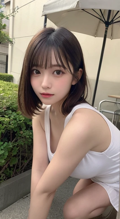 finely detail, hight resolution, hightquality、Perfect dynamic composition, Beautiful detailed eyes, Medium Hair, small tits、Natural Color Lip,Kamimehibuya、17Year old girl、1 persons、Transparent skin、Glowing hair、masutepiece, Best Quality, Illustration, Ultra-detailed, finely detail, hight resolution, 8K、The correct state of the human body、crouching down、Gravure Model Pose,Hair soaring in the wind、Bedrooms、乃木坂アイドル