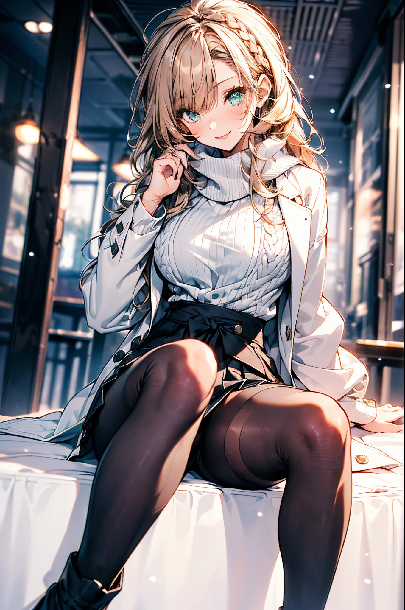 ((1 girl:1.5, playing around in snowy field in forest:1.37, sitting with rising up knees:1.6, with spreading legs:1.5)), Nordic, ((matured girl wearing Sexy white outfits:1.3, cable knit sweater:1.3, close to viewers:1.37, seducing sexually:1.25)), a matured woman with long hair and a white outfit, white winter coat with bore, knit scarf, green ribbon, knee length long boots, white and green winter outfits, wearing dark green pleated skirt:1.3, full bodyesbian, fine details, beautiful anime illustration, 26 years old, BREAK, ((milf:1.5, solo:1.5)), (sfw:1.25), (sagging breast, fuge breasts, big tits, thin waist, big ass:1.2), Raised sexy, (dark mahogany medium short hair, updo, hair over one eye, asymmetric hair, Carly hair, low tied braid, musulman, white Headscarfs, hair bands, head vandage, Turban), (ultra high resolution, 8K RAW photo, photo realistics, thin outline:1.3, clear focus, high qualtiy, natural lighting, textile shading, blurry back ground, depth of field, bokeh, (bright pupils:1.2, fine detailed beautiful eyes with highlight:1.3, super detailed eyes, high detailed face), Red lip, fine realistic skins:1.1, looking at viewers:1.3, (dynamic angle:1.3, crotch focus:1.3, from below:1.4), (multi posing:1.3, sexy pose:1.3, sitting with opening legs shaped M:1.5), (seductive, happy smile with opening mouth:1.4), centered image:0.2, (wearing white long coat with bore and clothes:1.1, bare breast:1.2), gold ornaments, rolling red clothes around waist, dark brown long leather boots:1.3, translucent lace pantyhose), (((correct anatomy:1.5, perfect hands:1.5, ideal ratio body proportions:1.37))), (in a night:1.3), outdoors:1.6, under starry sky:1.2,