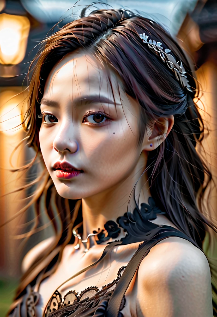 (best quality,4k,8k,highres,masterpiece:1.2),ultra-detailed,(realistic,photorealistic,photo-realistic:1.37),HDR,UHD,extreme detail description,physically-based rendering,professional,vivid colors,bokeh,portraits
two semi-nude asian goth girls, detailed face features, long dark hair, expressive eyes, gothic makeup, pale skin, lips, painted black nails, lace choker necklace, silver rings on fingers, in a goth fashion style, embracing each other passionately, in front of a majestic victorian mansion, surrounded by thick dark fog, illuminated by the moonlight, creating a mysterious atmosphere, intricate iron gates with intricate patterns, old vines crawling up the walls, eerie shadows cast on the ground, moon shining through the clouds, casting an ethereal glow, vibrant colors contrasting with the dark night, romantic and dark ambiance, delicate details captured in every stroke, high level of realism, sharp focus on the characters, chiaroscuro lighting, emphasizing the facial features and body contours, capturing the essence of the gothic aesthetic, creating an emotionally charged and captivating scene.