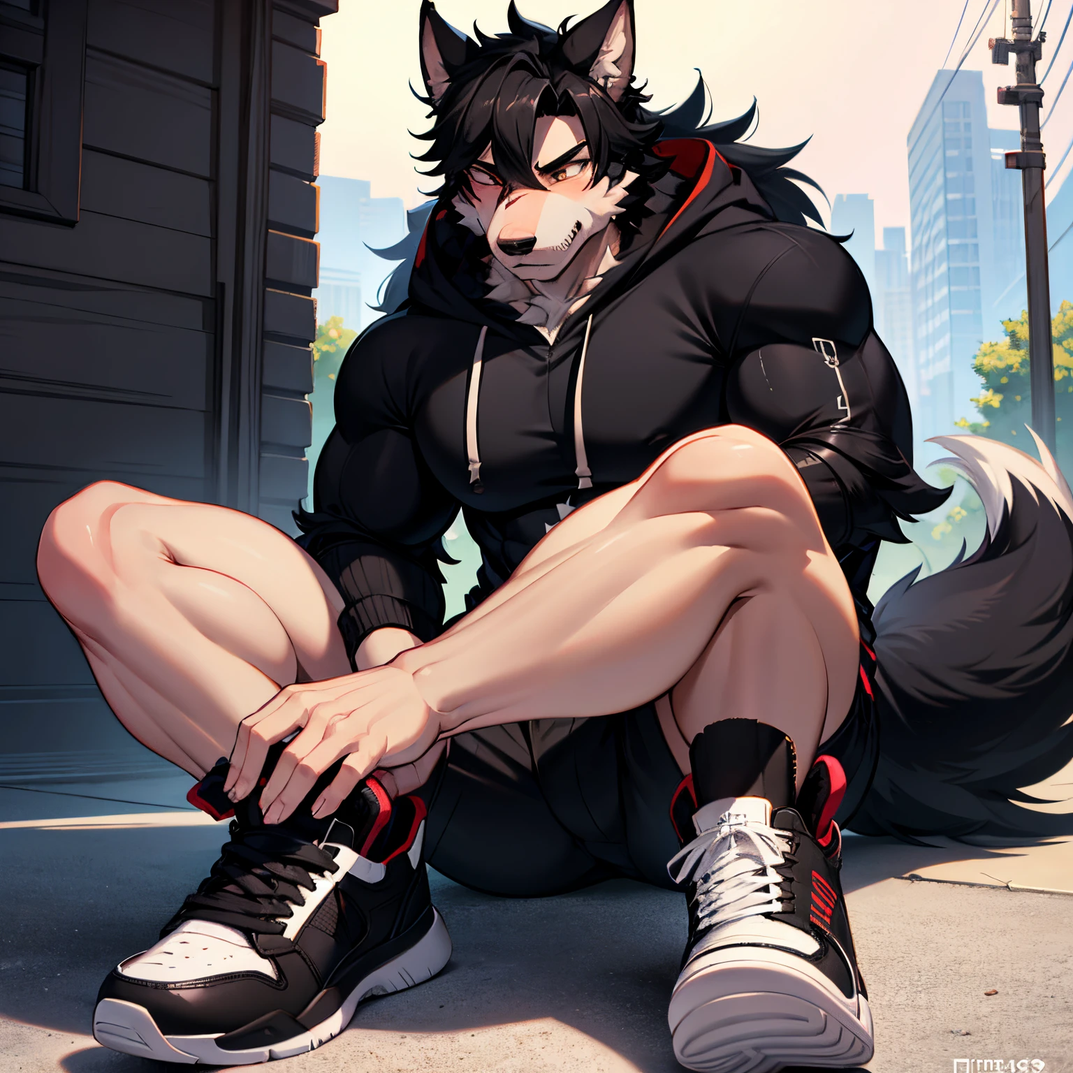 Werewolf black fur sportswear sneakers muscle