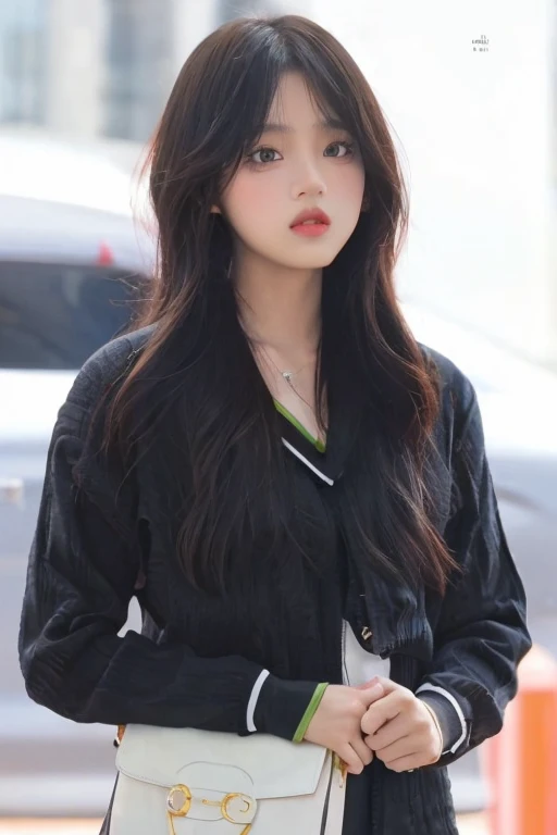 A closeup of a woman holding a white bag near a car, Ella tiene el pelo negro con flequillo, Lalisa Manobal, Jinyoung Shin, Bae Suzy, Retrato Jisoo Blackpink, Jisoo de Blackpink, Jisoo de Blackpink, Lalisa Manoban de Blackpink, tzuyu de dos veces, Jossi de Blackpink, Jaeyeon Nam, Retrato de Jossi de Blackpink