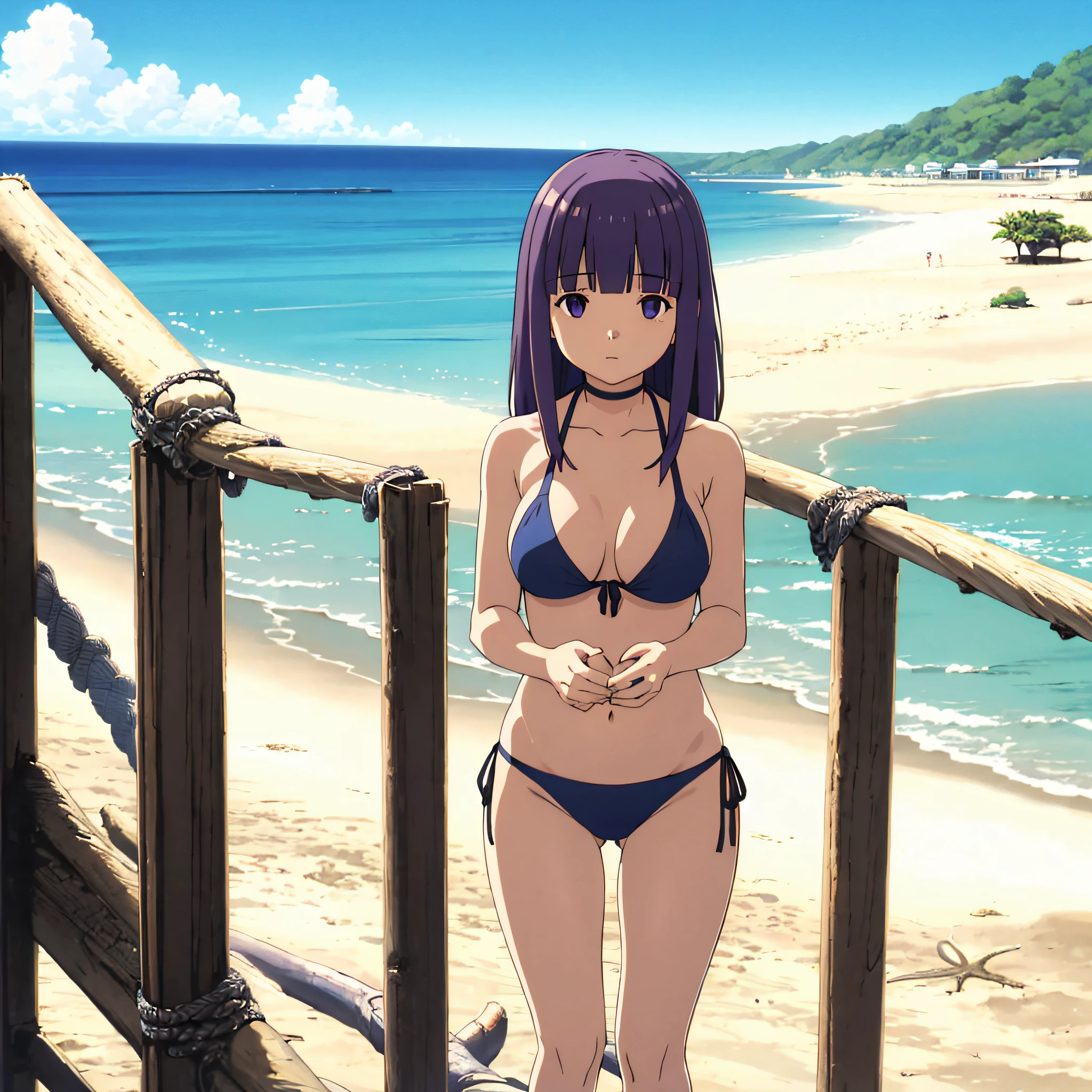 distant,1girl in,
bikini of,ocean,Beach,Sunshine,