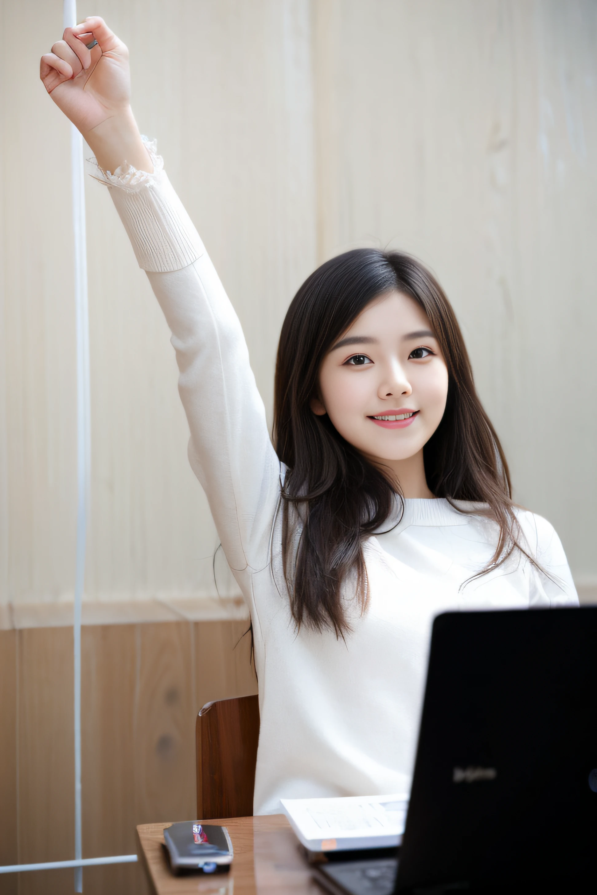 10 years old, korean girl, student, black hair, short hair, young and cute girl, korean, asian (8K), (top quality), (masterpiece:1.2), (realistic), (photorealistic:1.37), very detailed, clear face, clean white background, 10 year old girl, cute, portrait of female elementary school student, young lovely korean face, cute young woman, portrait of korean female idol, ((5 fingers)), round head and slightly small eyes, (very detailed face: 1.4) (breasts: 0.3) (masterpiece, Best image quality: 1.2), (((outdoor, studio))) Surrealist elementary schooler, smile, laughter, sweater, (outfocusing:0.1), small breasts, little girl, bright face with lighting, beautiful detailed eyes, beautiful detailed nose, whole body, film grain, ((dramatic lighting)), delicate hair, super high resolution, beautiful teeth, small mouth, whole body, smile, gentle smile, stand, 1girl, beautiful, masterpiece, very delicate face, perfect lighting, overhead angle, professional lighting, HDR, solo, Chapped lips, super detailed, peach buttocks, looking at the viewer,