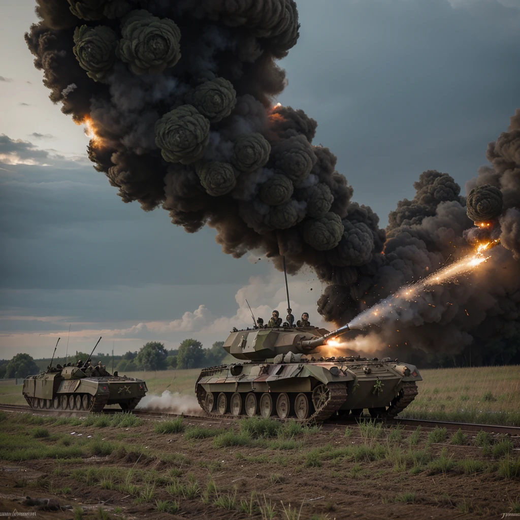 Russian Troops going under heavy artillery fire in a ukrainian field