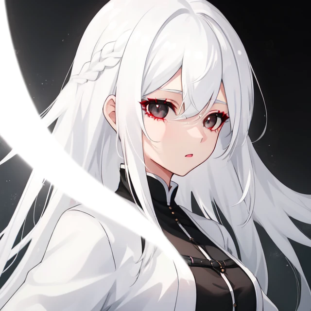1 Girl, White hair, Black eyes
