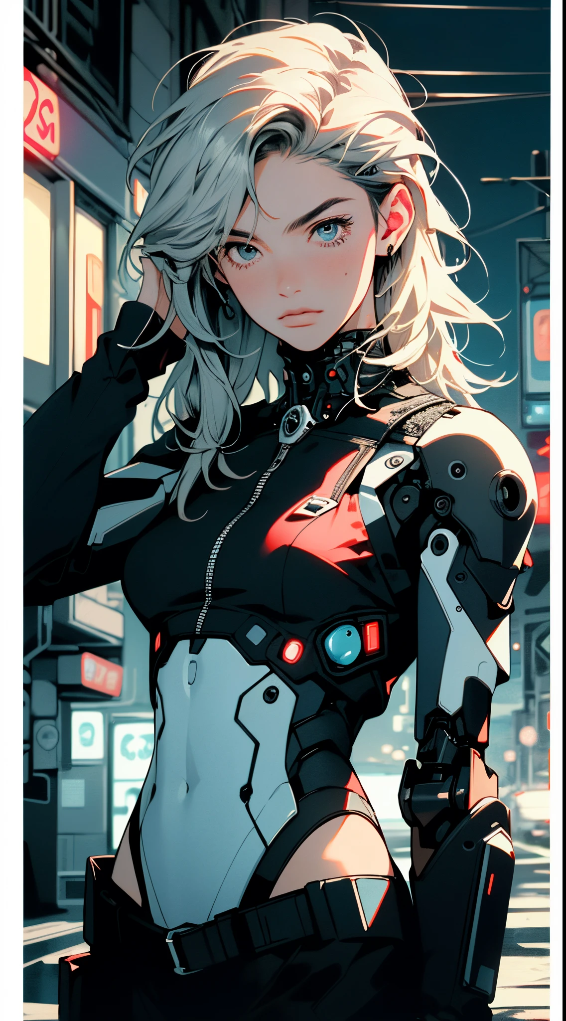 Robot Skull, armored, stealth, Character design, Highly detailed, Intricate details,Mechanical wonder, Cyberpunk, Cybernetic Guardian,male form,skull head,

(dynamic pose:1.0),solo focus,(centered,scale to fit dimensions,Rule of thirds),

cyberpunk city by the ocean at night, with bright neon signs and dark stormy clouds and puddles, scenery:1.25,

highres, sharp focus, (ultra detailed, extremely detailed), (photorealistic artwork:1.37),(extremely detailed CG unity 8k wallpaper),((synthwave background theme)),(((vibrant colors))),(intricate background),(masterpiece),(best quality),